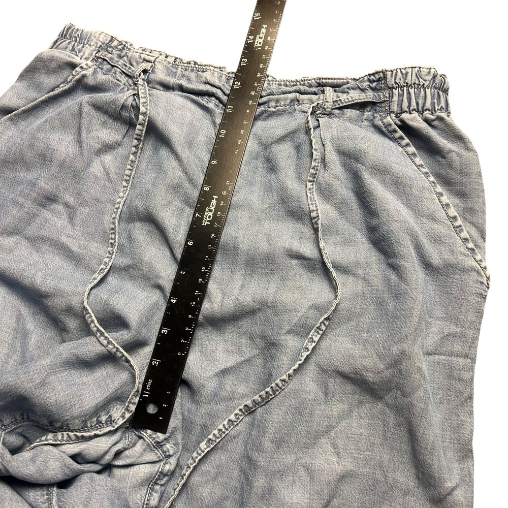 American Eagle Blue Wide Leg Cropped Pants Lyocell Elastic Waist Drawstring - Picture 7 of 10